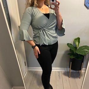Wrap top blouse with bell sleeve
